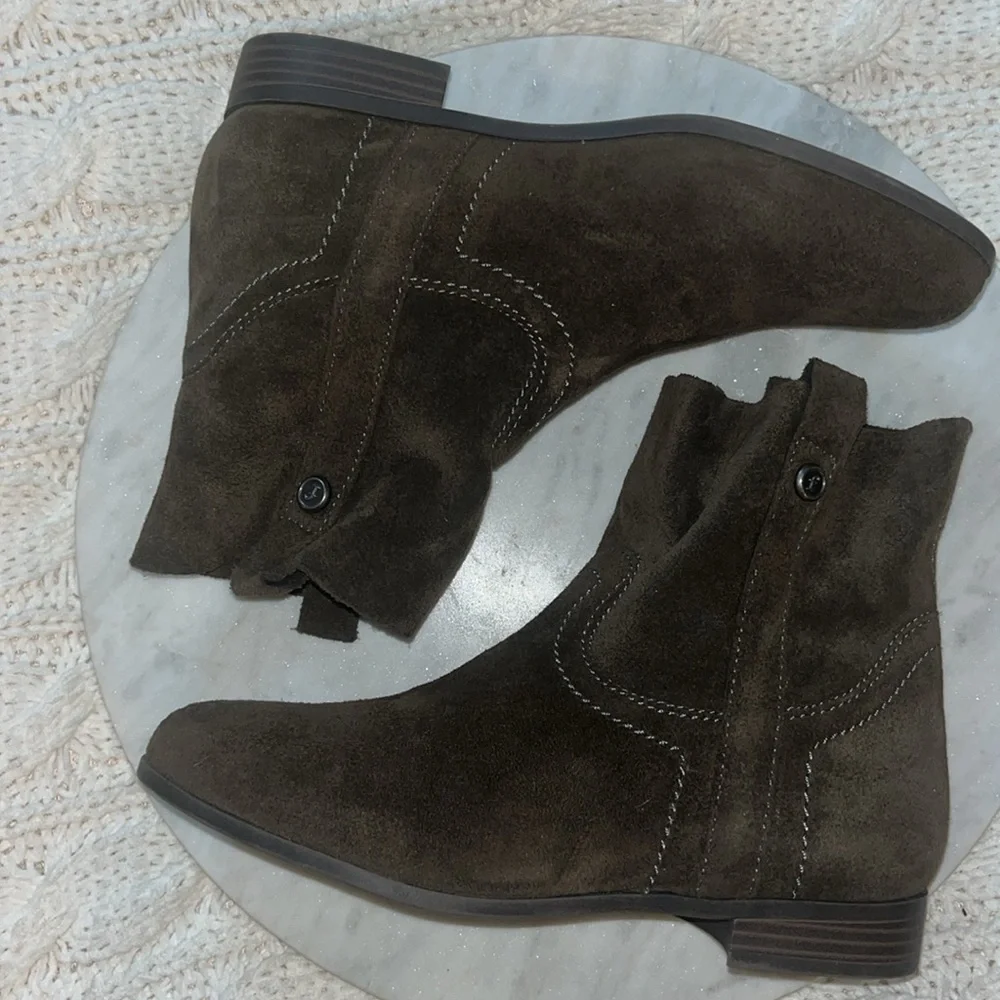 🤎NWT Frye & Co. Sarah Elephant suede brown tan leather ankle bootie slip on 7M🤎 - Picture 5 of 16
